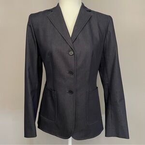 Ann Taylor Dark Blue Chambray Cotton Blend Single Breasted Blazer Size 4